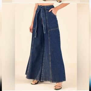 Farm Rio Dark Wash Wide Leg Denim Pants